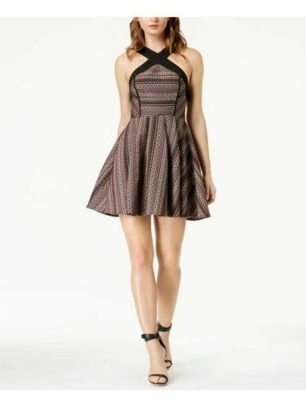 BCBGeneration Jacquard Sheath Fit & Flare Dress Sleeveless Halter 12 NWT